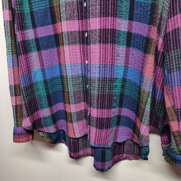 Cato Button Down Shirt Women Size L Purple Blue Plaid Relaxed Oversized Casual - Picture 5 of 9